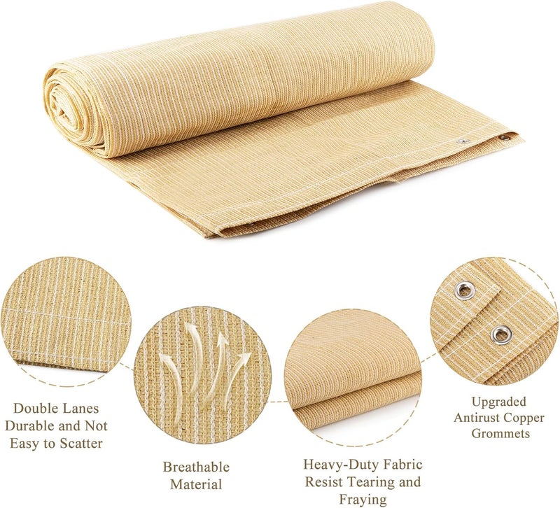 ABOSUN 90% Outdoor Sun Shade Cloth, Pergola, Deck, and Backyard Patio Sunshade with UV Protection, Heat Resistant HDPE Material, Reinforced Grommets (10x10 FT, Wheat) - Image 2